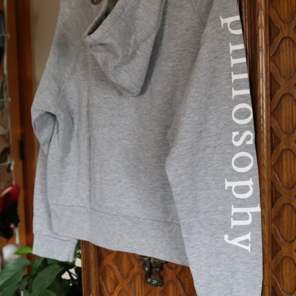 Anthropologie || Philosophy Heather Gray Grommet Crop Sweatshirt Hoodie - Size L - Picture 13 of 16
